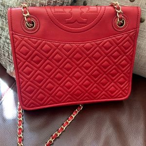 Tory Burch Red Leather Fleming Bag